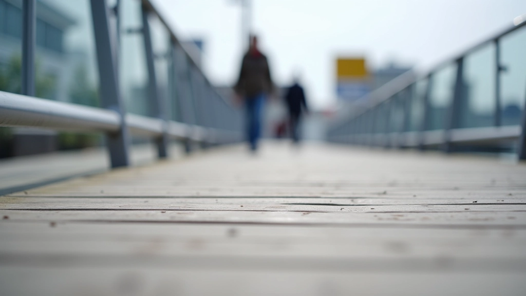 Close-up of smooth paved boardwalk surface with metal railings and clear directional signage